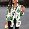 Women's Christmas Print Button Cardigan Long Sleeve Loose Fit Casual Shirt Top