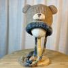 New Cute Bear Knitted Hat for Women in Autumn and Winter Warm Plus Velvet Ear Protection Hat Cold Proof Pullover Woolen Hat