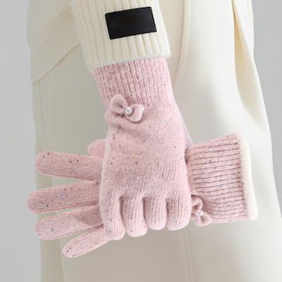 Damen Winterhandschuhe Warme Touchscreen-Handschuhe mit Schleifensequinen Gestrickte Verdickte Handschuhe für Tägliche Ausflüge Dating Party