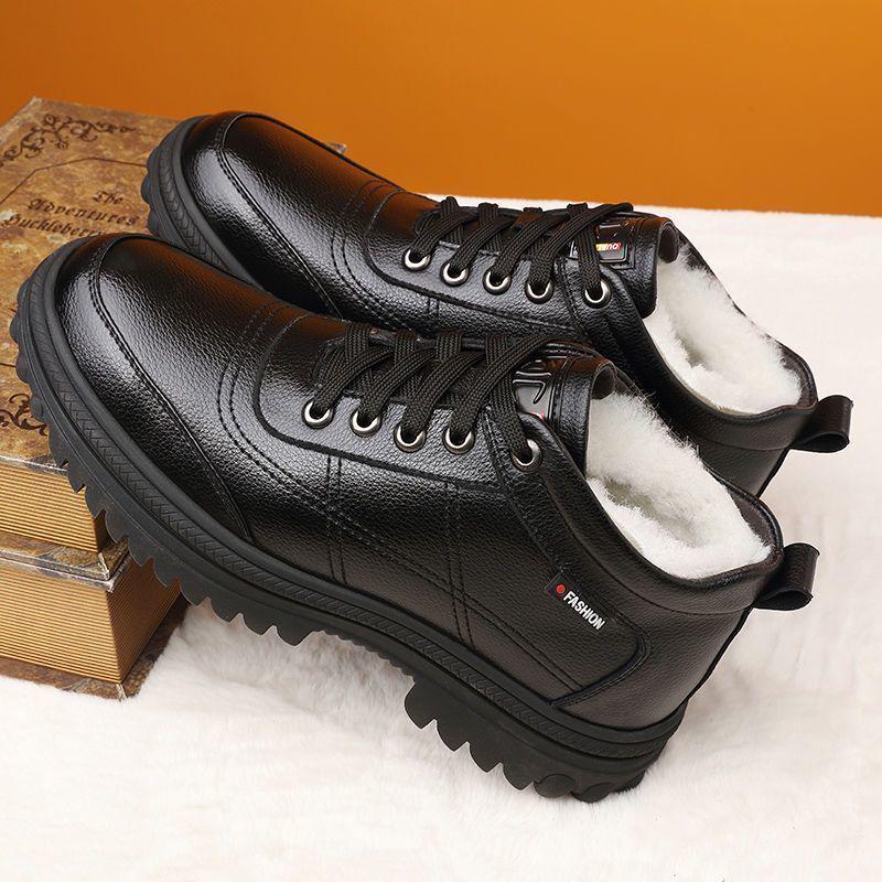 Men's High-Top Winter Leather Cotton Shoes - Thick, Warm, Casual Style