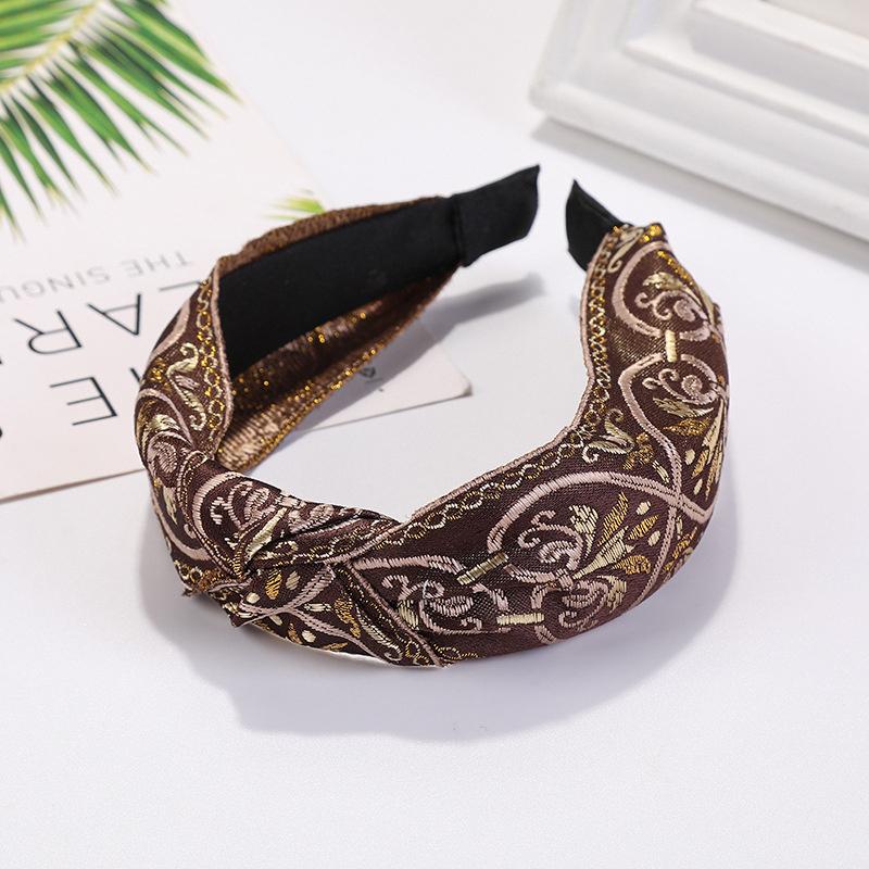 Pretty Boho Floral Embroidery Tape Headband for Lady Girls Shopping Party Headpiece Top Bow Knot Hairband for Women Head Wears