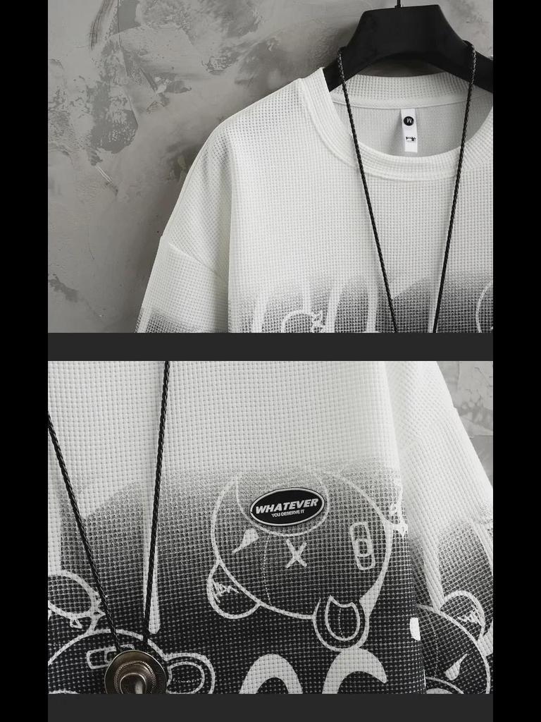 Pánská letní vaflová sada s krátkým rukávem a šortkami: M-5XL Volný ležérní dvoudílný sportovní outfit.