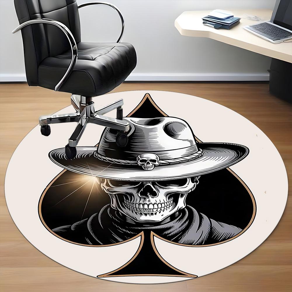 1pc Skull Ace Office Round Area Rug, Under Office Chairs Bedroom Living Room Home Decor, Room Deco, Available In Various Sizes