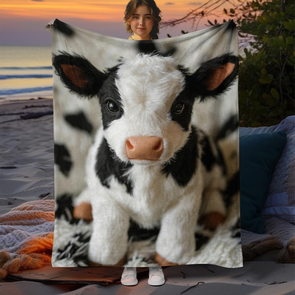 Cozy Cows Print Flannel Blanket | Soft Warm Polyester Fleece Throw - For Sofa, Bed, Travel & Ideal Gift for Family Friends