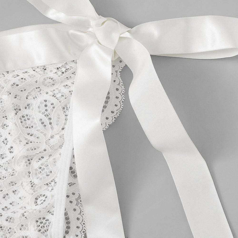 Women Bra Sexy Underpant Scalloped Trim Tie Side Lace Set Lingerie Bow Babydoll