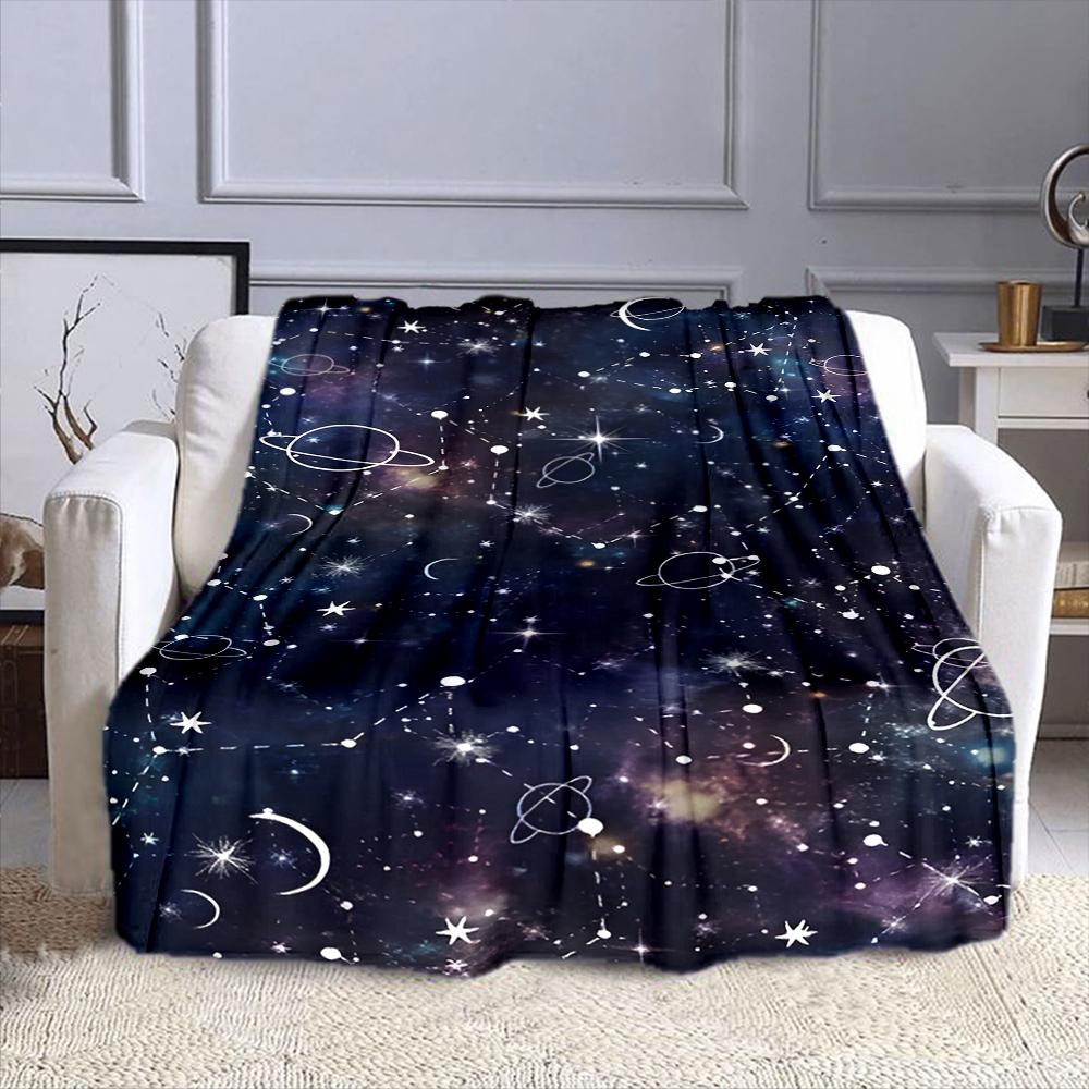 "Starry Night Galaxy with Planets Design" Patterned flannel blanket perfect for the bedroom living room, sofa, or a little nap