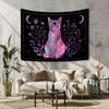 Cat Tapestry Mysterious Moon Flower Wall Hanging Gothic Bohemian Aesthetic Boho Bedroom Living Room Home Decor Wall Art