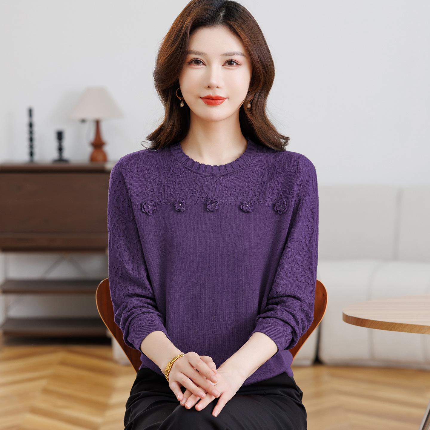

Mom s Spring Wool Sweater: Women s Round Neck Long Sleeve Knitwear - 2026 Fashion Loose, Age-Reducing Thin Top for Spring/Summer 2XL (120-135 lbs) фиолетовый