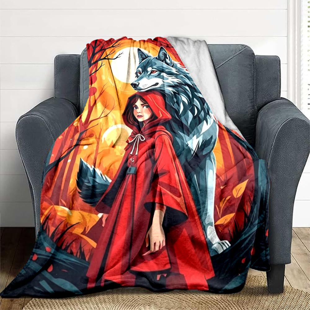 1pc Wolf and Red Hood Blanket - Lightweight Flannel Fleece with Digital Printing, Soft Warm for Sofa, Travel, Camping, Office yy251018294
