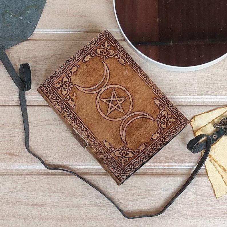 Triple Moon Goddess Leather Journal: Medieval Grimoire Gift
