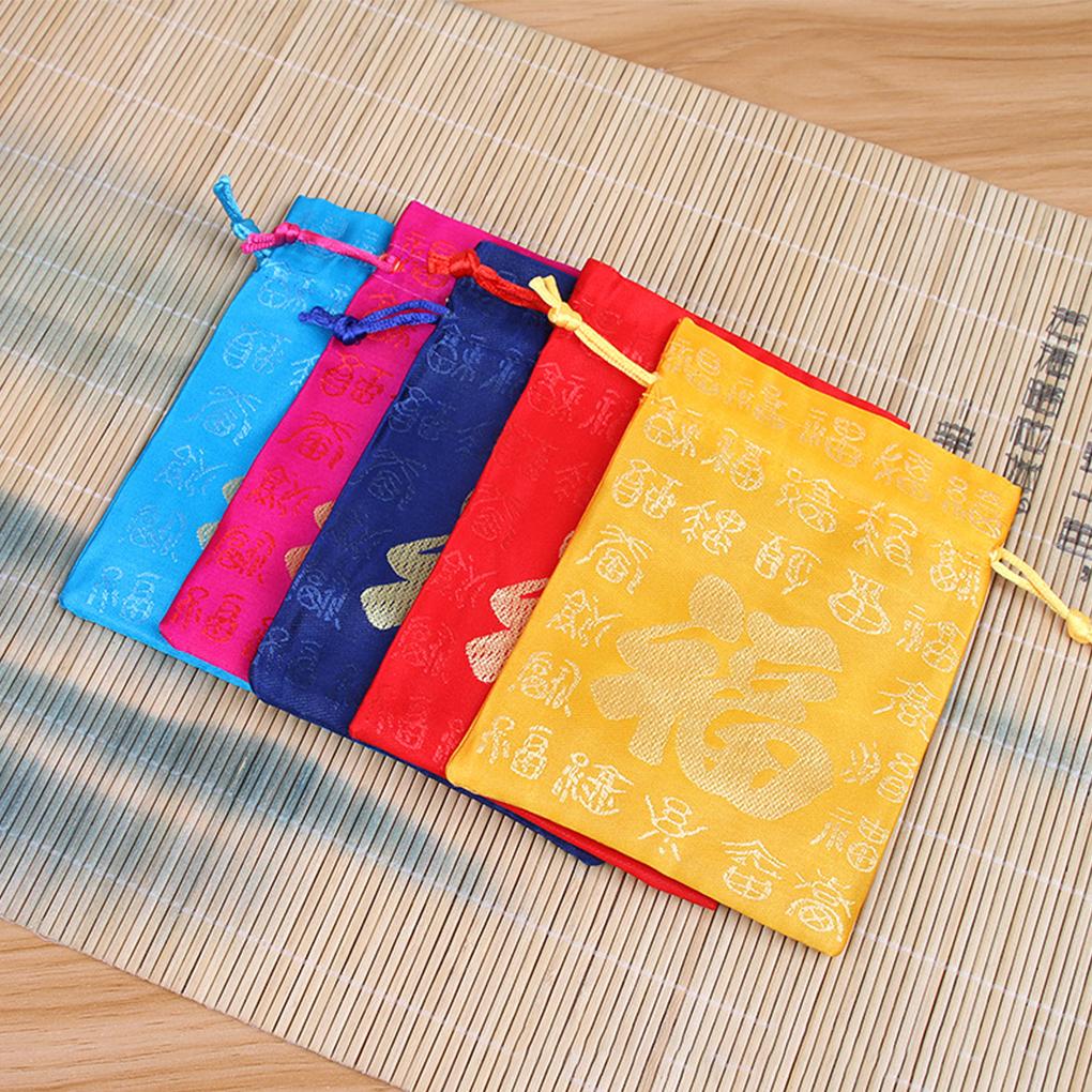 Chinese Style Brocade Jewelry Gift Drawstring Pocket Purse Bags Ring Adjustable Pouches Xmas Wedding Women Girls