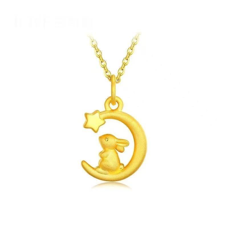Gold Moon Jade Rabbit Necklace - O-Shaped Chain Valentine s Gift