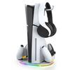 PS5 Slim Controller Charging Base RGB Charger Dock with Bracket Playstation5 Slim Host Heat Dissipation Game Accessory