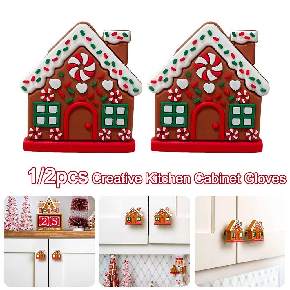 1/2Pcs Gingerbread House Shape Christmas Button Covers Reusable Easy to Install Closet Dresser Pulls Christmas Knob Covers