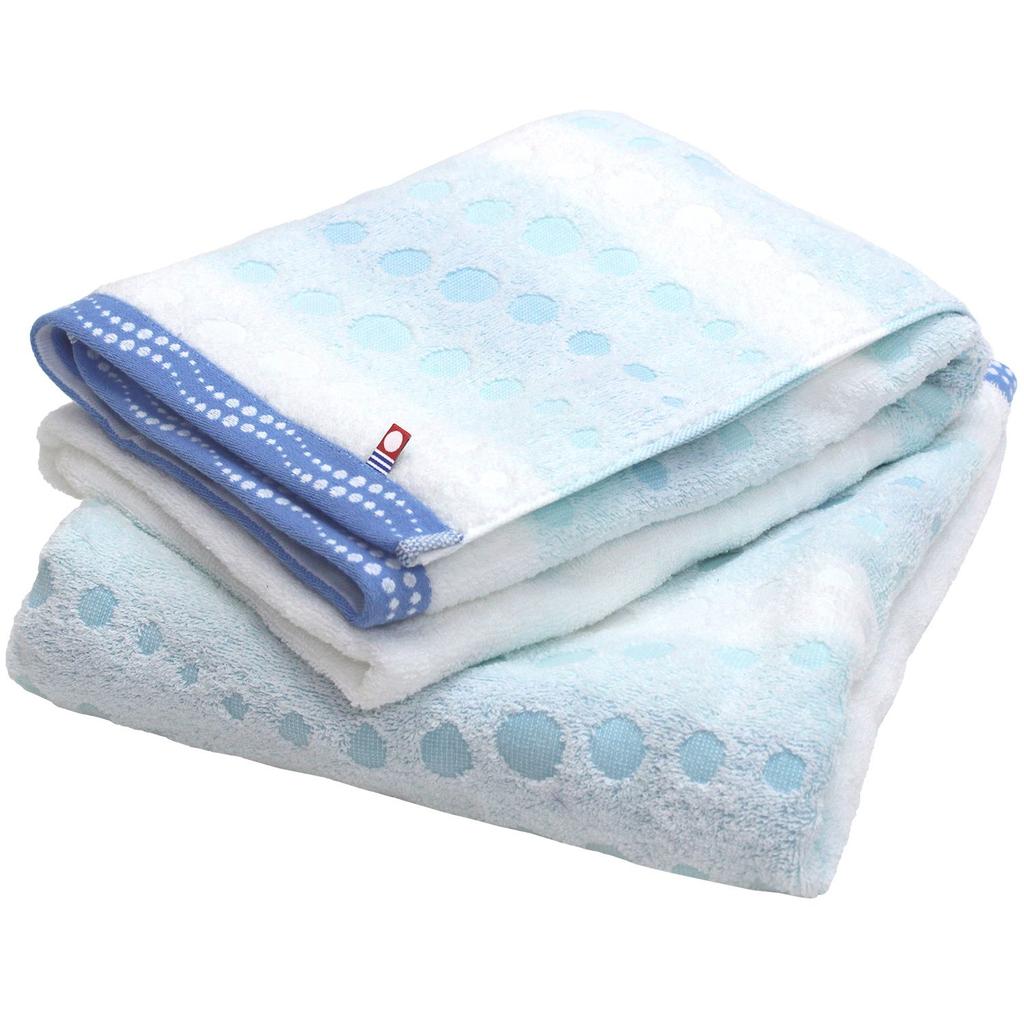 Imabari Certified Bath hiorie Geometric Jacquard Set of Made in Imabari Polka Dot Pattern Towels, Clair, 2, Blue, Japan, Brand, Quick-Drying, 100%