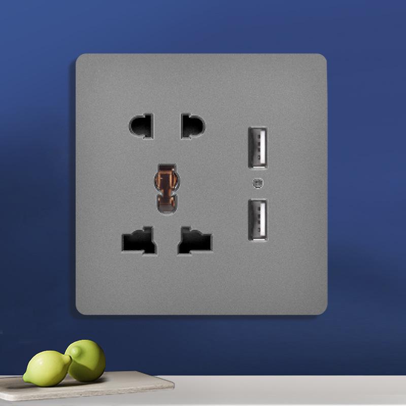 Priză UK 13A pentru perete gri cu încărcător Type-C și USB