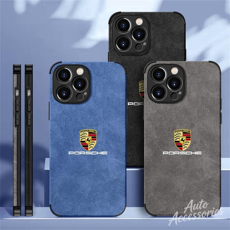 For Porsche Logo Suede All Inclusive Phone Case For iPhone 16 15 13 14 12 Pro Max 8 XR XS 16 Plus 15Pro MAX Cover Shell Stickers