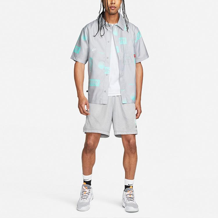 Nike Alphabet Print Single-Breasted Short-Sleeve Shirt Men Tops Mist-Grey DO4024-097