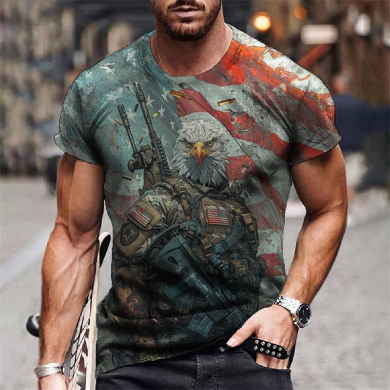American Flag Graphic T-Shirt For Men Eagle Animal 3D Printed Tees Summer Casual Loose Short Sleeve T Shirts Street O-Neck Tops