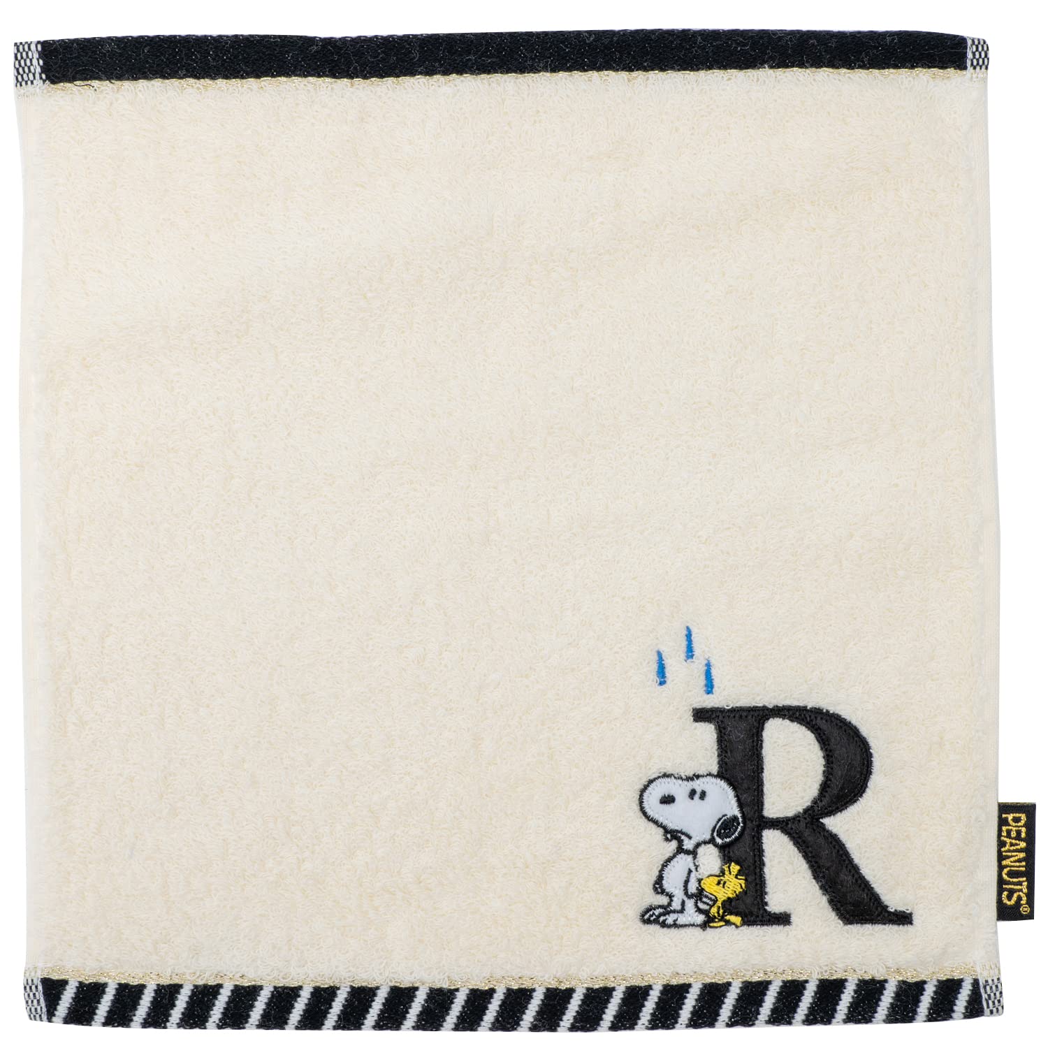 Tsujiseru Snoopy Mini Towel 25cm with Embroidered Initial White R, белый