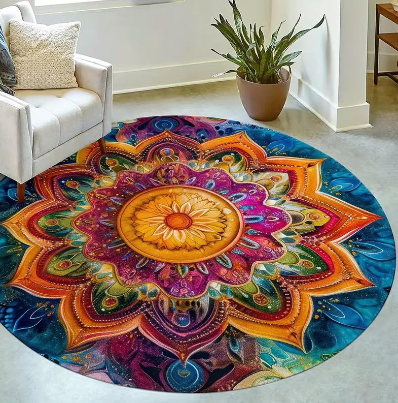 Lotus Mandala Circular Floor Mat Bohemian Style Anti Slip Bedroom Home Decoration Carpets