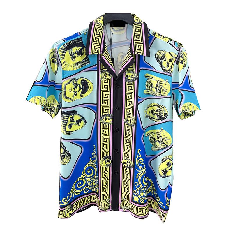 

2023 Spring Men s Digital Print Short-Sleeve Shirt - Trendy European & American Style L синий