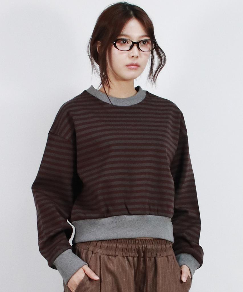 Deumakeu Stripe Crop Sweatshirt -Burgundy