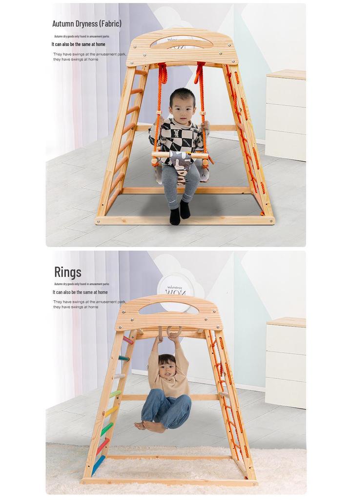 Indoor Wooden Climbing Frame with Slide & Swing for Kids
