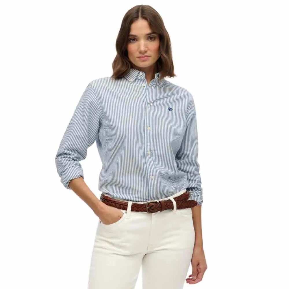 Superdry Damen Blau Schmal Geschnittenes Oxford-Hemd Mit Button-Down-Kragen Und Langen Ärmeln In Azur Gestreiftem Oxford - Bild 3