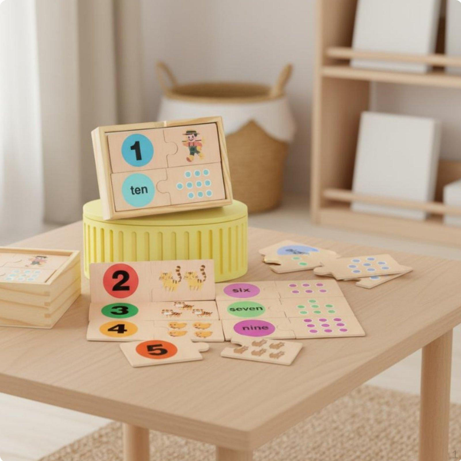 Number Matching Puzzle With Storage Box Wooden Board Wood Child Centered Math Boards