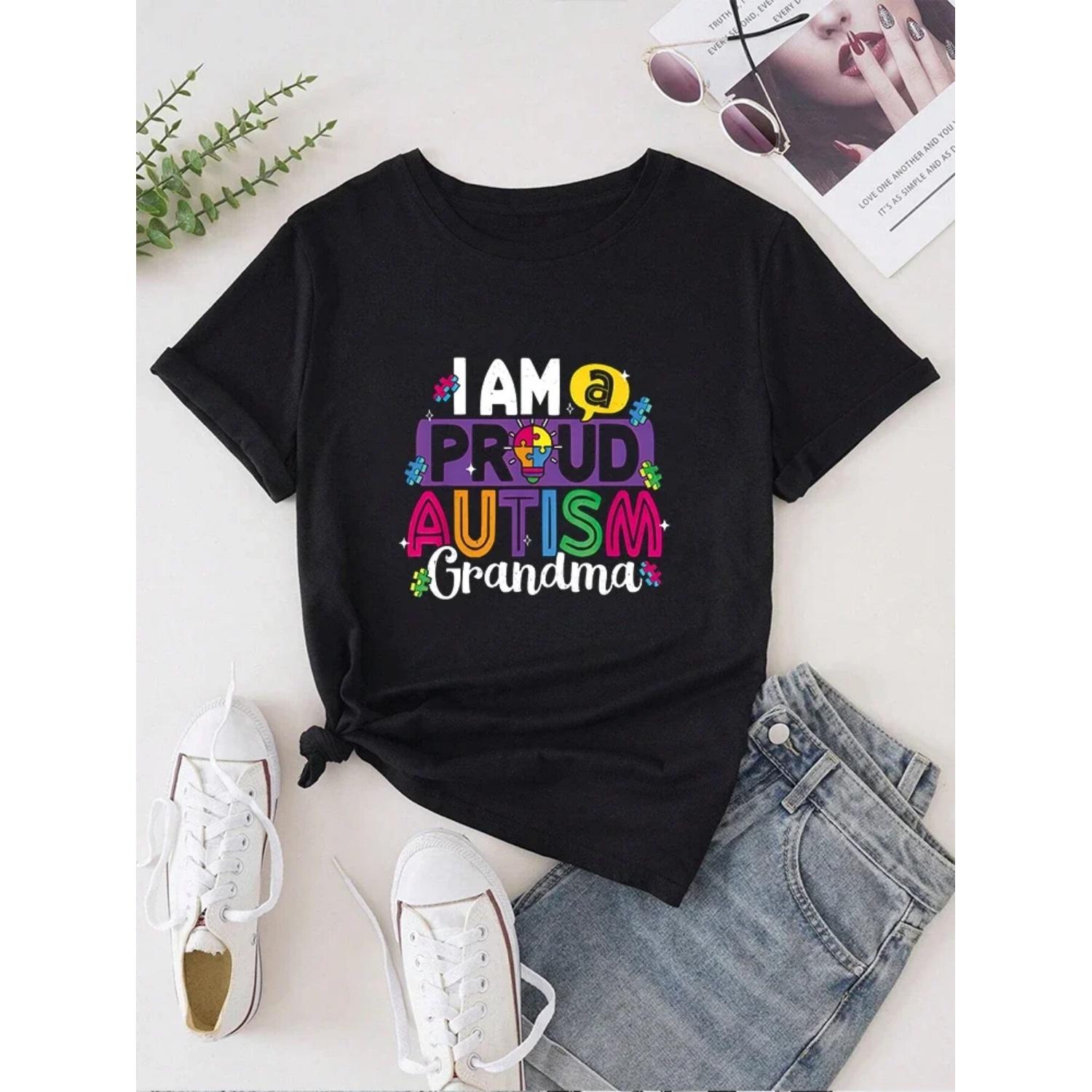 

I m A Proud Butterflies Awareness T-shirt Tee Tops Printed O-neck Casual T-shirt Women s Clothing S чёрный