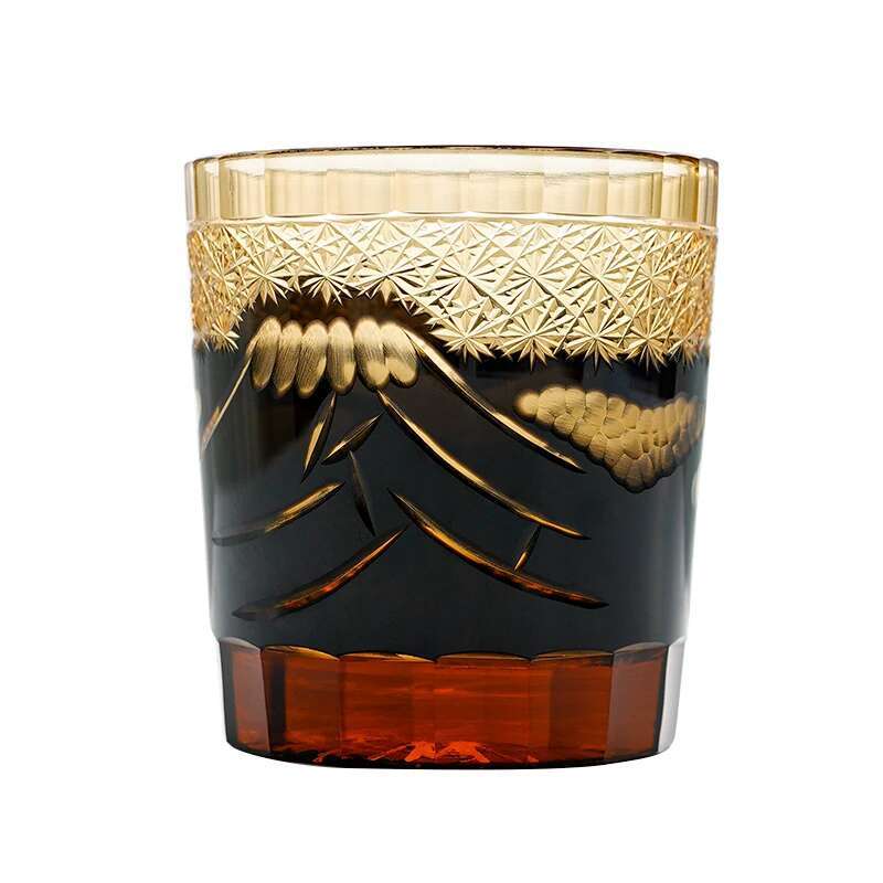 

Hand Engraving Japan Mount Fuji Edo Kiriko Whiskey Glass Amber Crystal Wine Glasses Whisky Tumbler Spirits Sake Cup Water Mug 250ml
