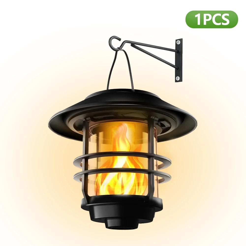 LED Solar Wall Lantern Outdoor Waterproof Hanging Solar Lamps Flickering Flames for Garden Front Porch Fence Decoration Lighting