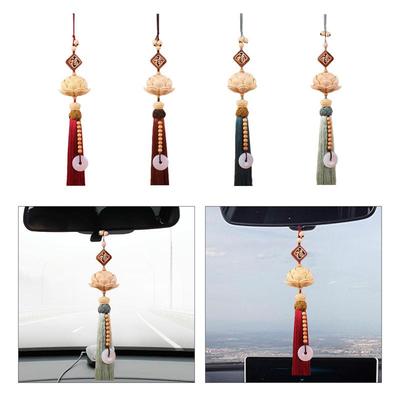 Lotus Car Rearview Mirror Pendant Wood Carving Auto Interior Dangle Decorative Universal Feng Shui Decor Car Hanging Decoration