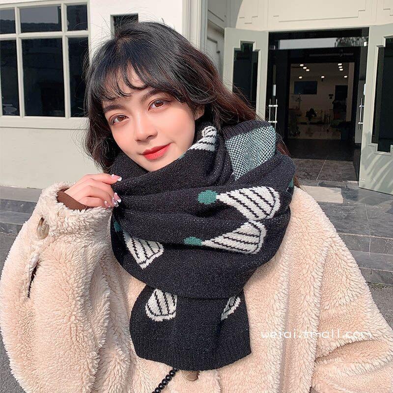 Christmas elk knitted wool scarf women's winter warm red scarf Korean version versatile Japanese scarf