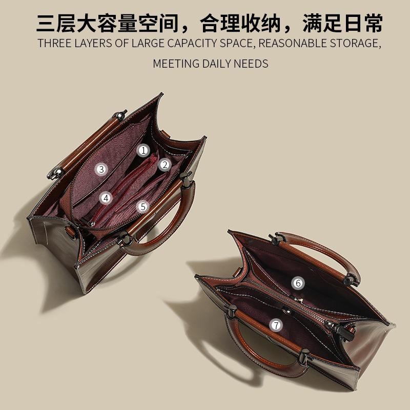 Oil Wax Cowhide Big Bag Women's High-end Commuter Handbag New Retro Large-capacity Shoulder Bag Bag