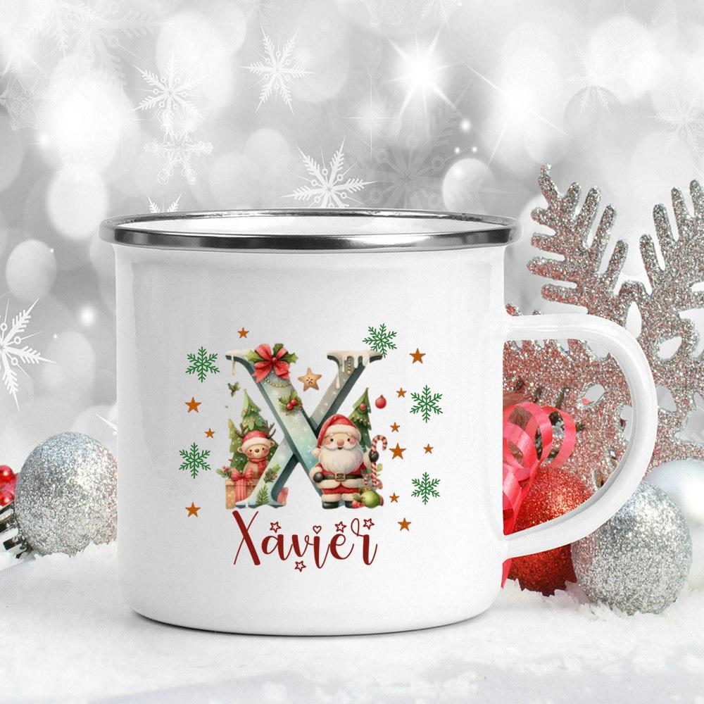 Personalisierte Weihnachten mit Namen Tasse Heiße Schokolade Schokoladen Tasse Getränke Saft Tasse Weihnachtsdekor weiße Emaille Tassen Weihnachten Geschenk