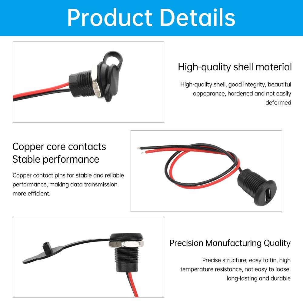 2Pin Female Connector Wire LED light USB Type-c Direct Compression Female Base Waterproof Socket With Welding Charging Interface