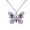 Vintage Butterfly Pendant Necklace Inlaid Shiny Rhinestone Long Chain Statement Neck Jewelry for Party Daily Festival Gift