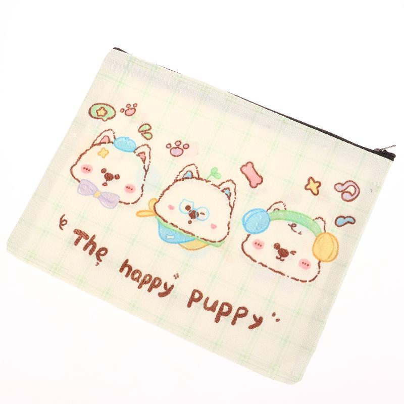 Cute Little Dog Cosmetic Bag Happy Puppy Canvas Makeup Storage Bag Large Capacity Storage Pouch Travel Toiletry Bag