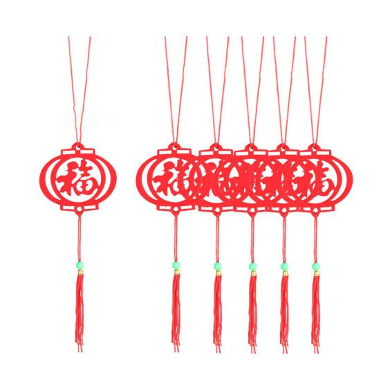 6Pcs Chinese New Year Pendant Red Felt Hanging Decor Paper-Cutting Spring Blessing Characters Tassels Pendant
