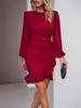 Spring/Summer 2026 Puff Sleeve Solid Color Bodycon Sheath Dress for Women