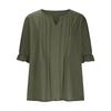 Women's Fashion Casual V,Neck Button,Front Pleated T,Shirt With Short Sleeves In Color