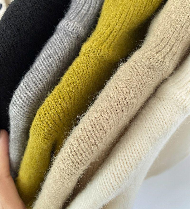 Retro High Neck Button Sweater: Women's Autumn/Winter Solid Color Knit with Slit