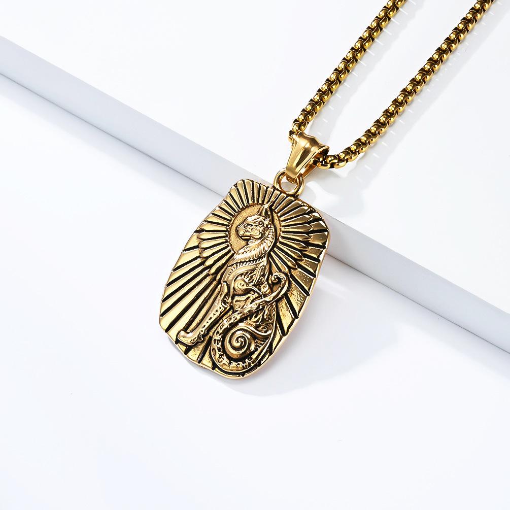 Street Fashion Ancient Egyptian Cat God Bast Necklace for Men, Artistic Vintage Titanium Steel Pendant