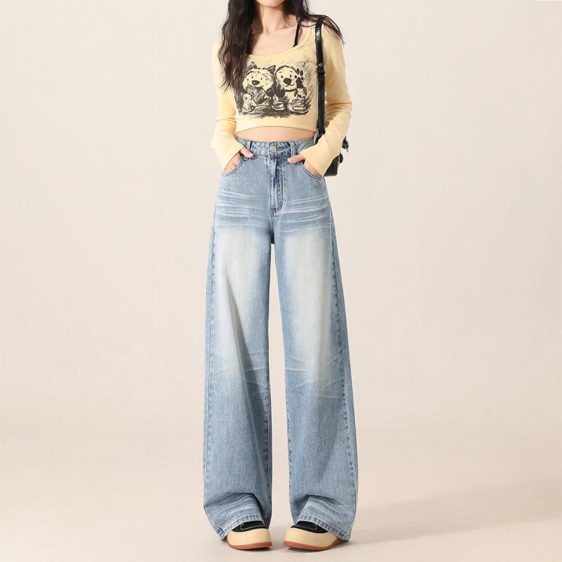 Women s High-Waisted Light Blue Retro Straight-Leg Jeans, Spring 2026 Extra Large