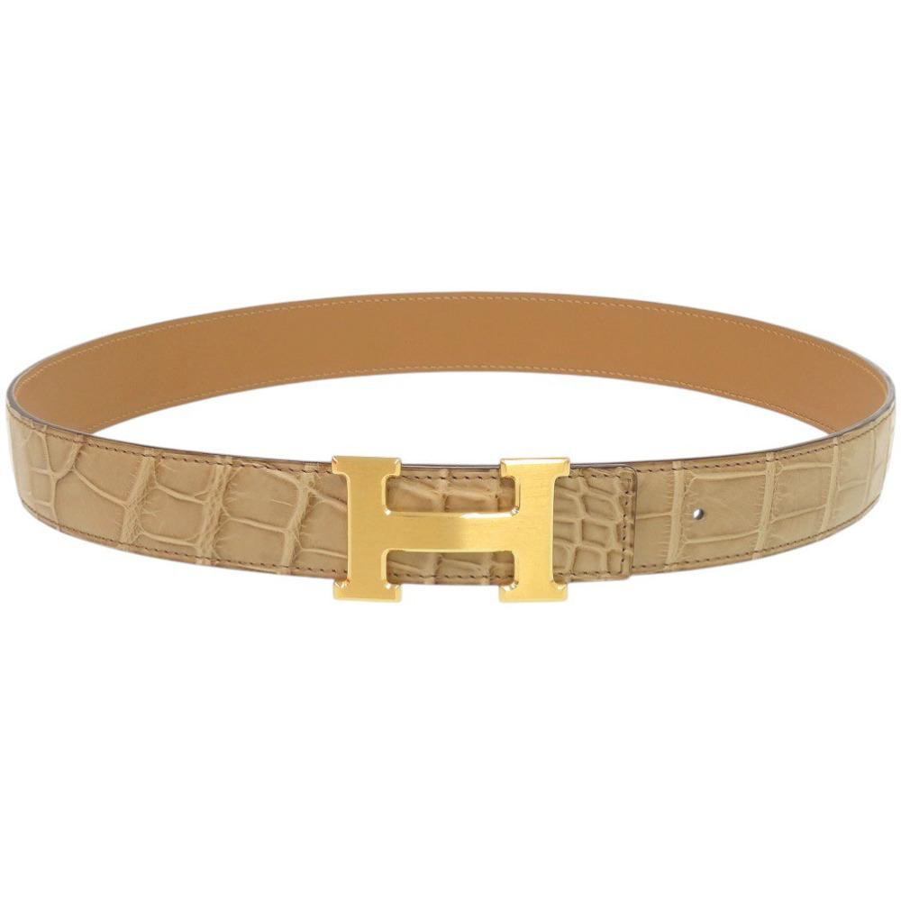Used AUTHENTIC HERMES Constance H-Bucklebelt Beige alligator