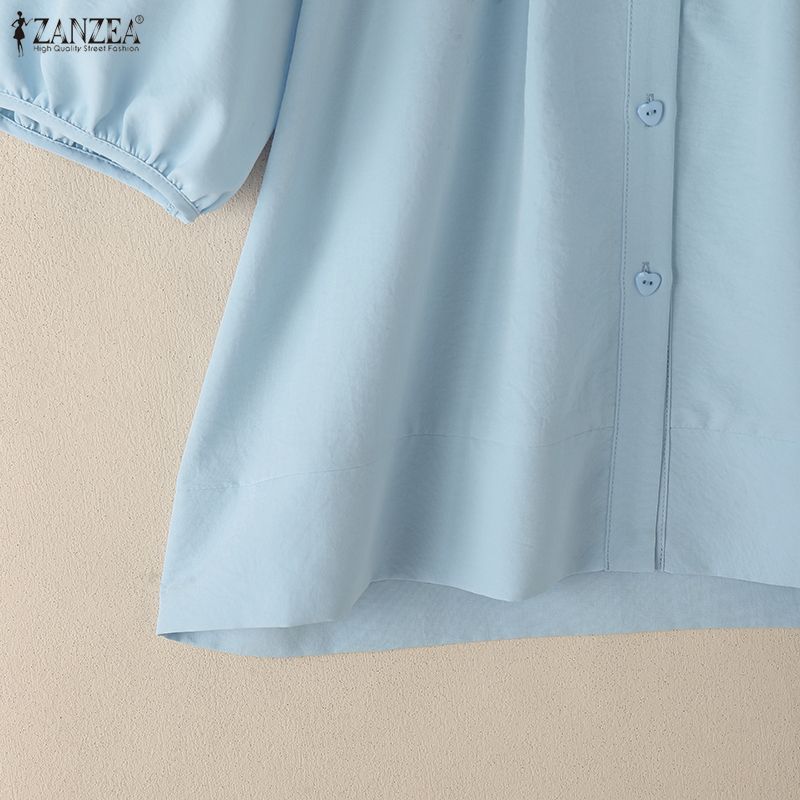 ZANZEA Damen Lässige Runde Halslinie Halbarm Locker Einfarbig Bluse