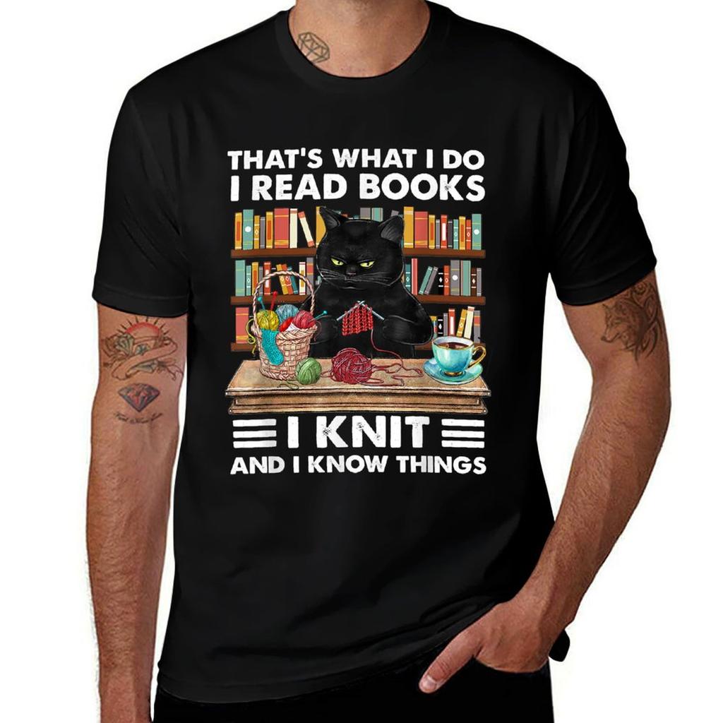 That What I Do I Read Books I Knit Funny Cat Knitting Tshirt Soft Touch Basic Cotton Tshirt