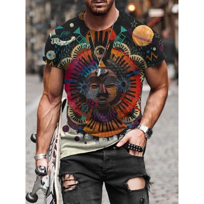 Mens Short Sleeve Crew Neck T-Shirt With Cartoon Digital Print Loose Fit Casual Wear